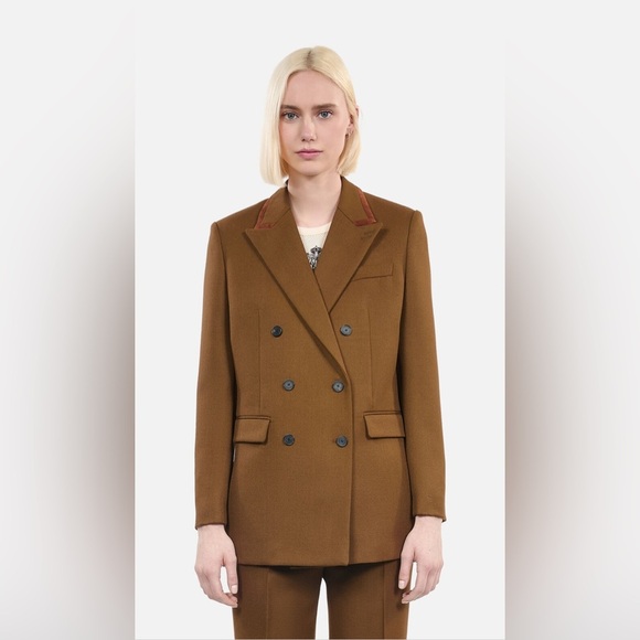 The Kooples Jackets & Blazers - BROWN WOOL SUIT JACKET Brown Double-Breasted Women's Coat